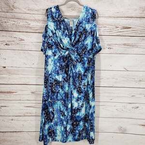 Catherines Women's Blue Cold Shoulder Twisted Front Dress Size 2X-22/24W